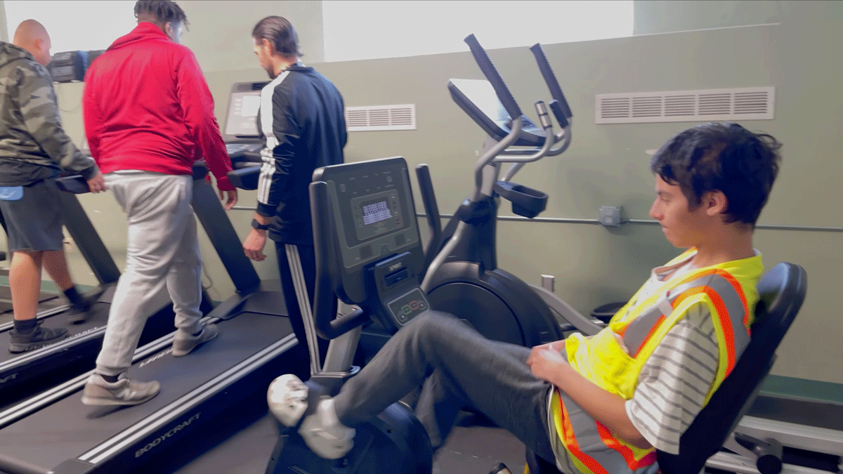 ape1 Adaptive physical education (APE) for special needs students in a school gym room