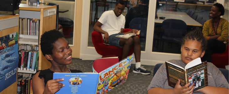 Gateway special education students enjoying some reading time in the library